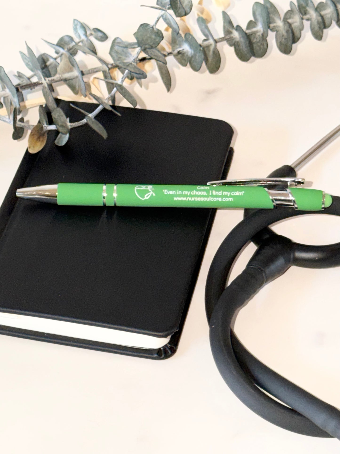 Calm Affirmation Pen-Green & Silver