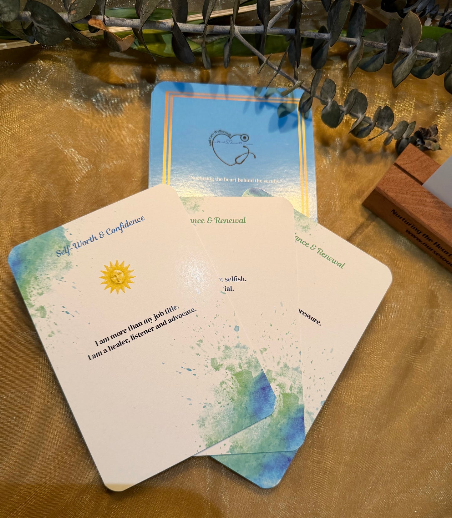 Nurse Soul Care Affirmation Card Deck with Wooden Holder (47 Cards)