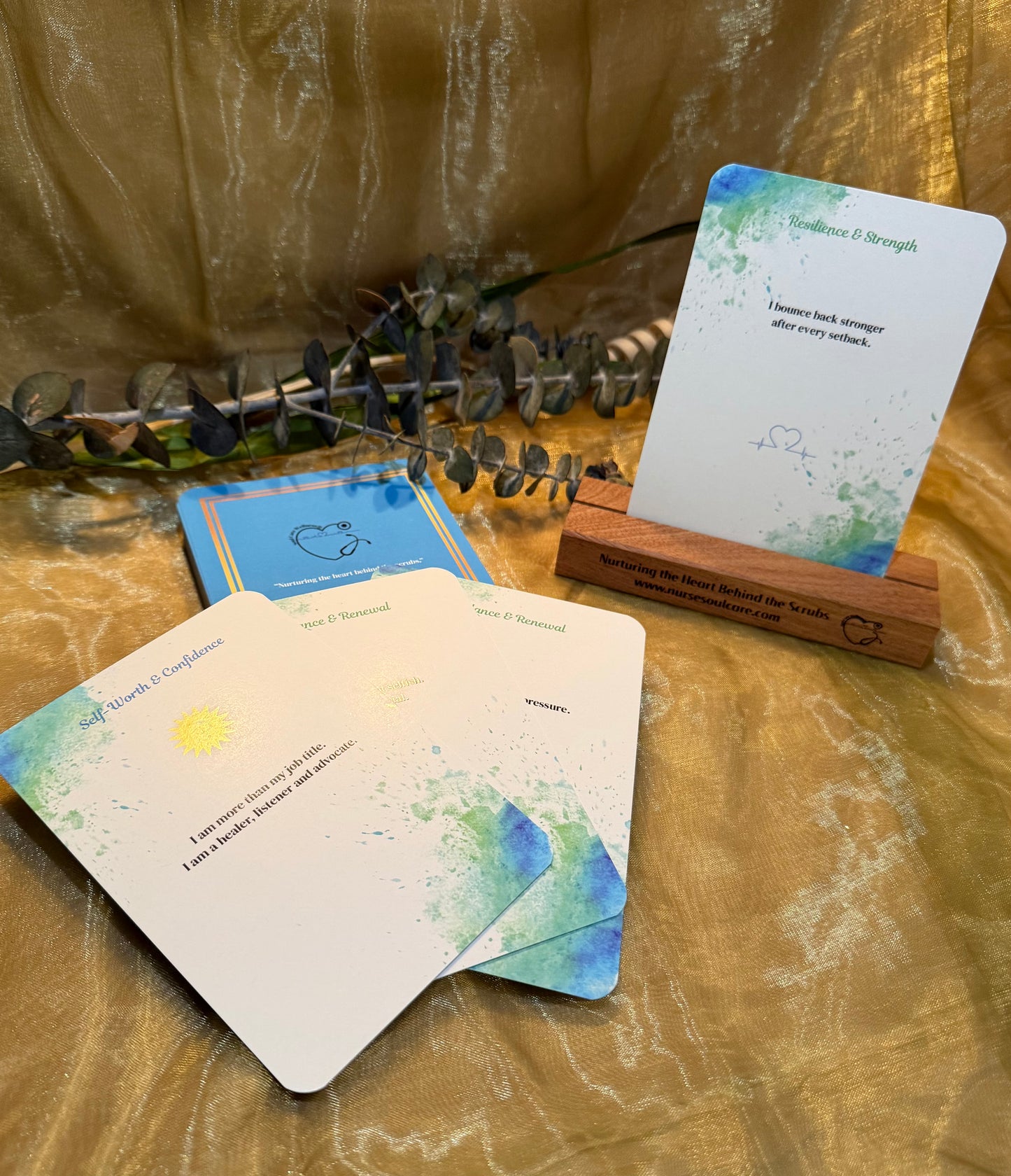 Nurse Soul Care Affirmation Card Deck with Wooden Holder (47 Cards)