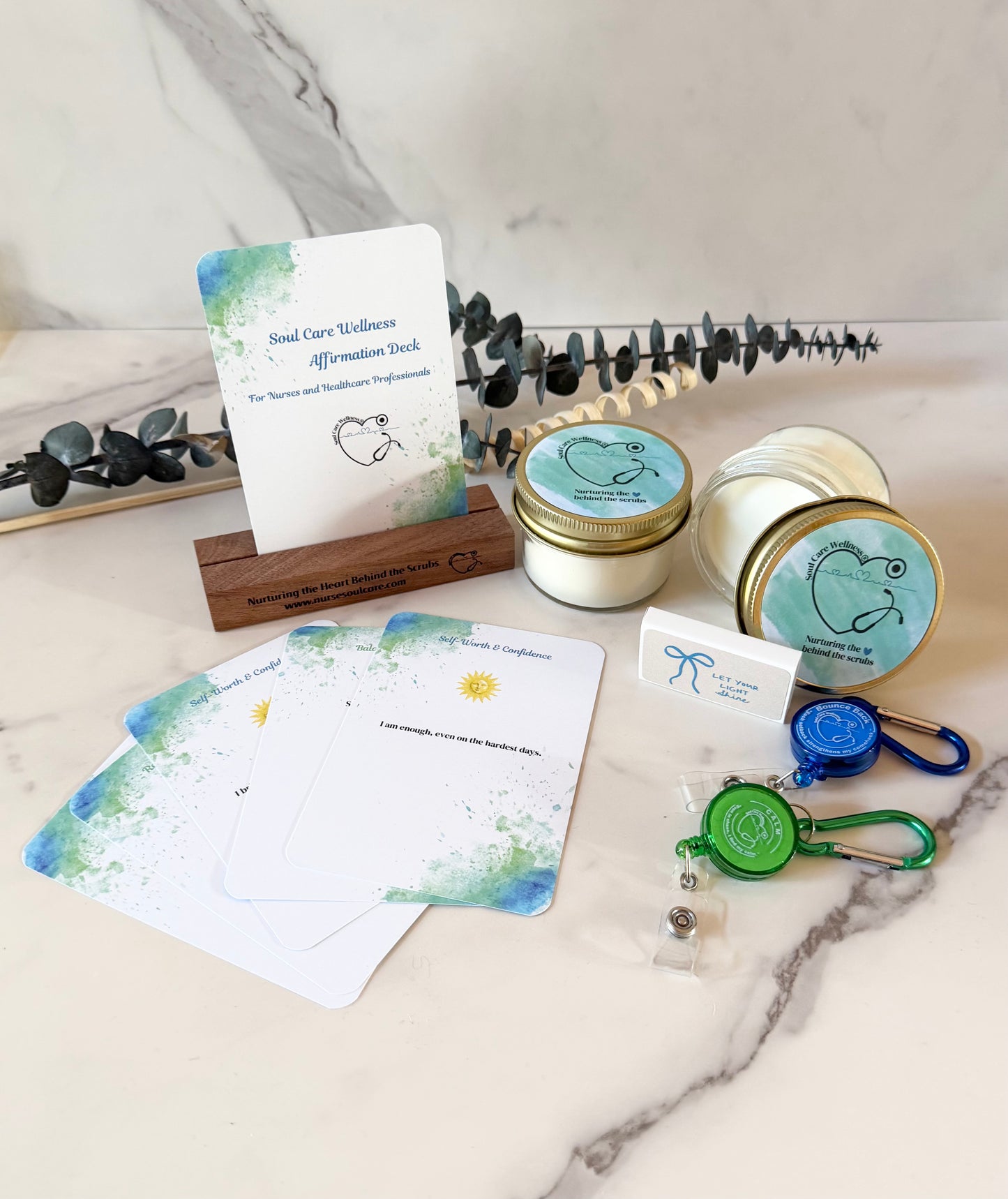 Nurse Soul Care Affirmation Card Deck with Wooden Holder (47 Cards)