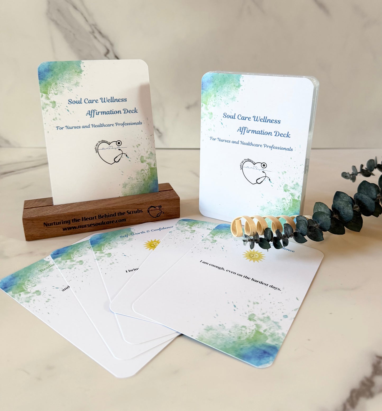 Nurse Soul Care Affirmation Card Deck with Wooden Holder (47 Cards)